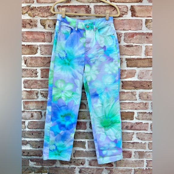 Urban Outfitters BDG Multi Floral Botanical Tie Dye High Waisted Cowboy Jeans - Picture 1 of 11